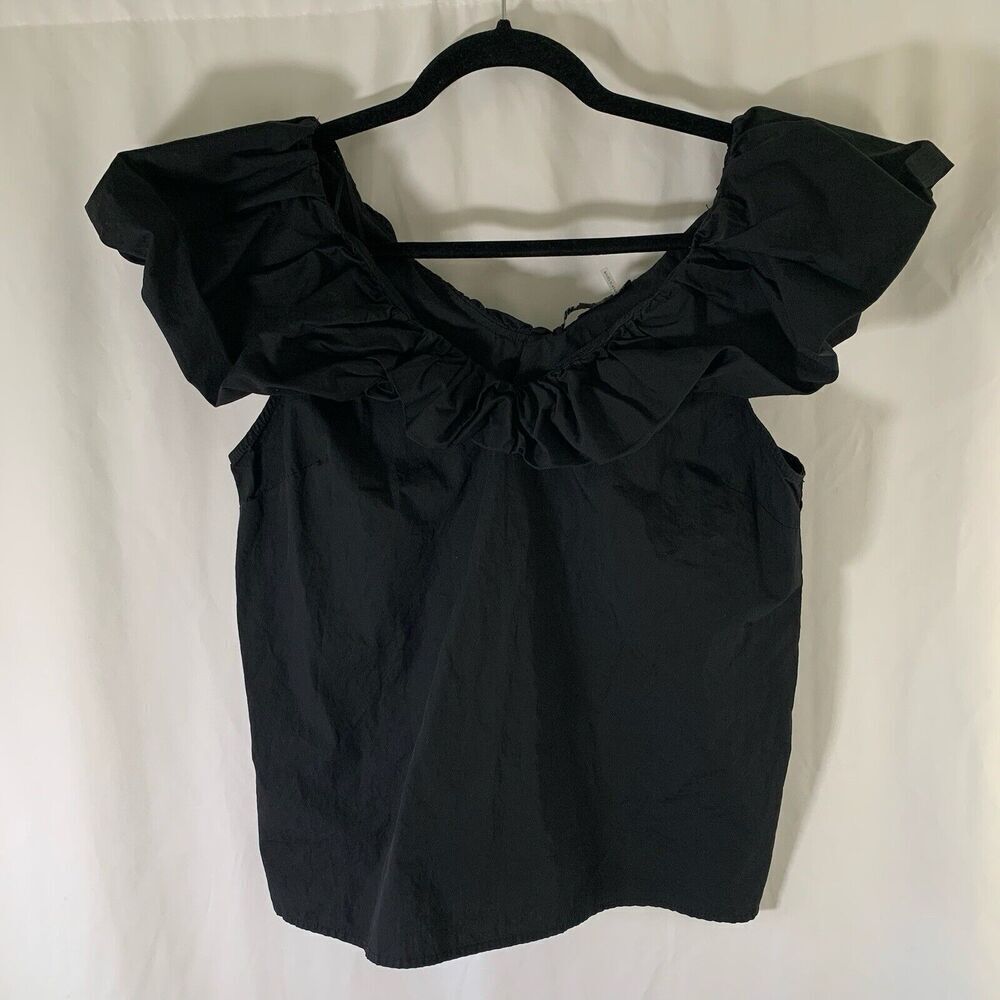 English Factory Blouse Women's Medium Black Off the Shoulder Round Neck